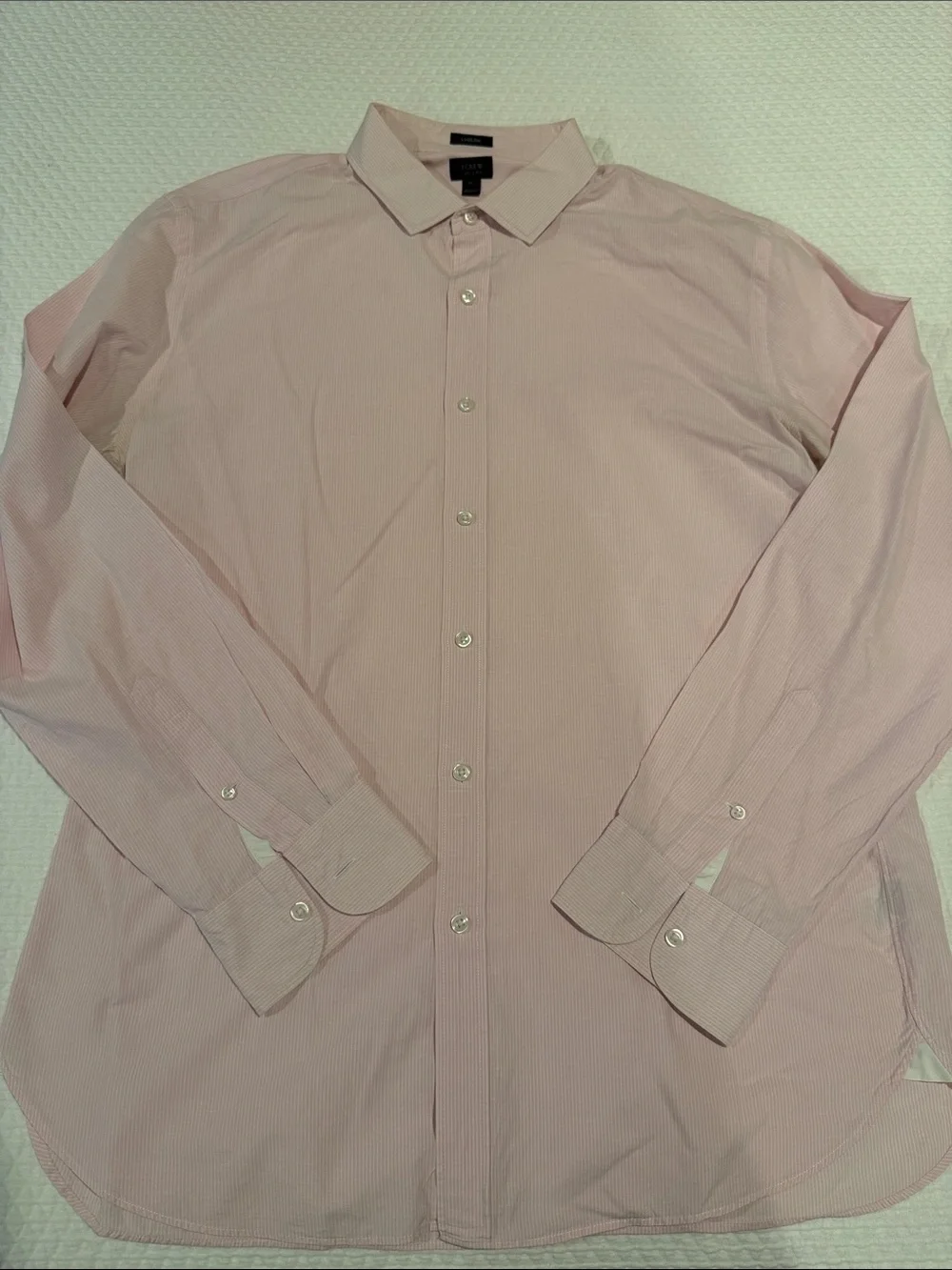 J Crew Men's Light Pink Stripe Long-Sleeve Dress Shirt 120’s 2 Ply